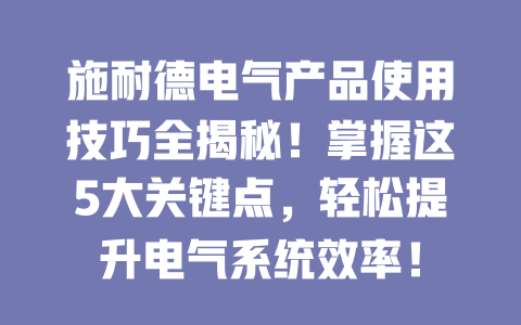 施耐德電氣產品使用技巧全揭秘！掌握這5大關鍵點，輕松提升電氣系統效率！ 一