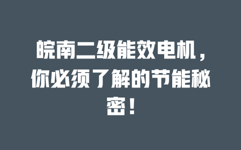 皖南二級能效電機，你必須了解的節能秘密！ 一